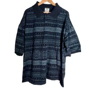 Vintage Y2K Avirex Men's Short Sleeve Paisley Knit Polo Shirt Black 3XB